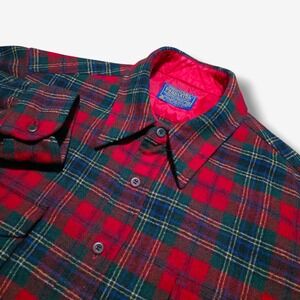Vintage Pendleton 100% Wool Shirt Jacket Mens Large Red Blue Green USA Made 70s